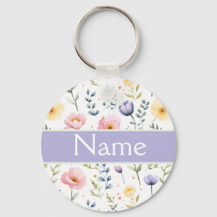 Personlig Blommigt Namn Nyckelring