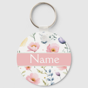 Personlig Blommigt Namn Nyckelring