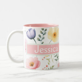 Personlig Blommigt Namn Två-Tonad Mugg