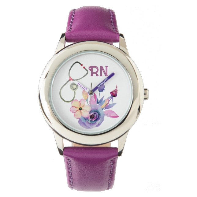 Personlig Blommigt Nurse Monogram Gift Armbandsur (Framsida)