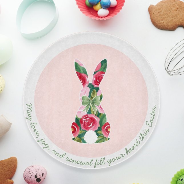 Personlig Blommigt Påskhare Glas (Personalized Floral Easter Bunny Glass Cutting Board)