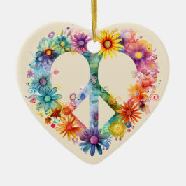 Personlig Blommigt Peace Symbol Hippie Stil Julgransprydnad Keramik