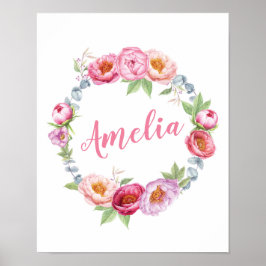 Personlig Blommigt peonies namn poster utskrift
