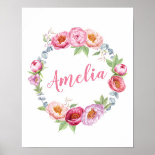 Personlig Blommigt peonies namn poster utskrift
