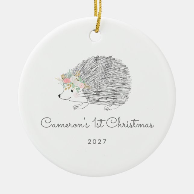 Personlig Blommigt Porcupine Cute 1:a jul Julgransprydnad Keramik (Framsidan)