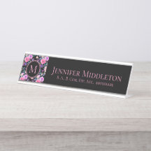 Personlig Blommigt Rosa Black Monogram