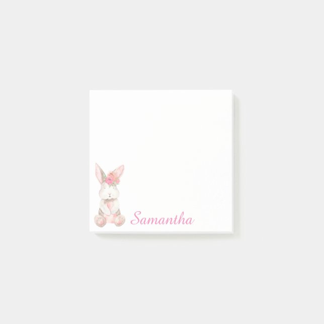Personlig Blommigt Rosa Bunny PostIT-anteckningar Post-it Block (Framsida)