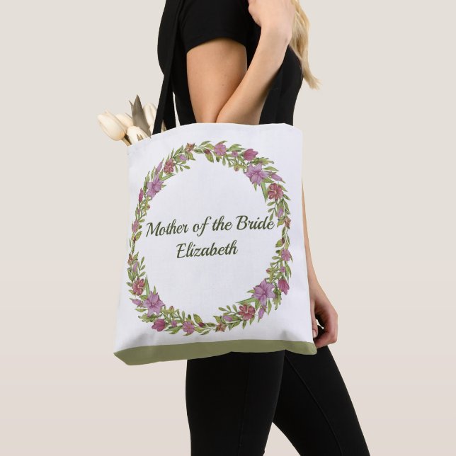 Personlig Blommigt Rosa Grönt Bridesmaid Tote Bag Tygkasse (Närbild)