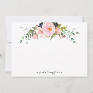 Personlig Blommigt  Rosa Peony och Greenery Anteckningskort