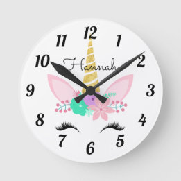 Personlig Blommigt Smila Unicorn Round Clock Rund Klocka