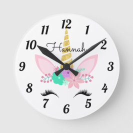 Personlig Blommigt Smila Unicorn Round Clock Rund Klocka