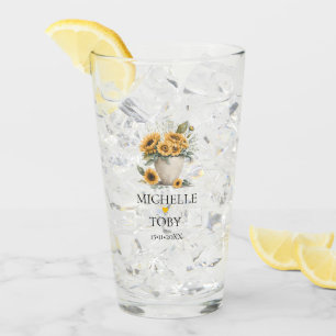 Personlig Blommigt Solros Newlyweds Bröllop Glaskopp