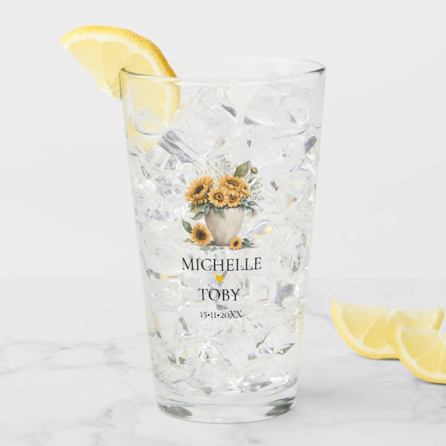 Personlig Blommigt Solros Newlyweds Bröllop Glaskopp (Framsida Ice)