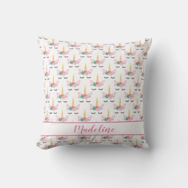 Personlig Blommigt Spipande Unicorn Kudde (Framsida)