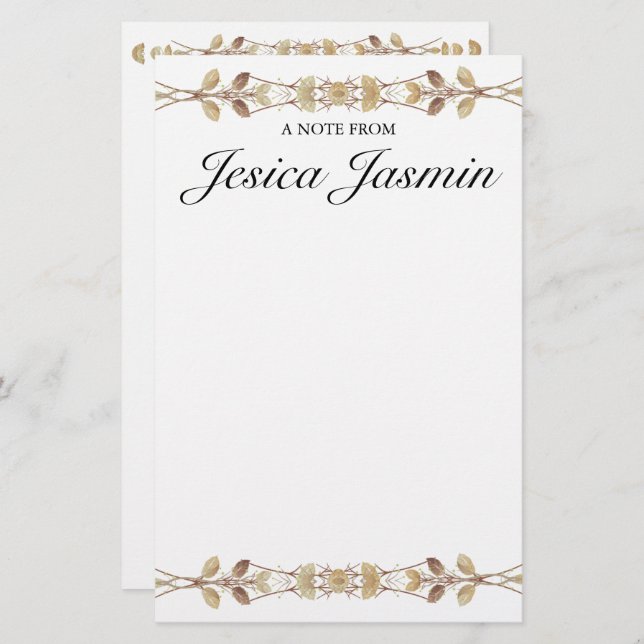 Personlig Blommigt Stationery med Namn Brevpapper (Fram/baksida)