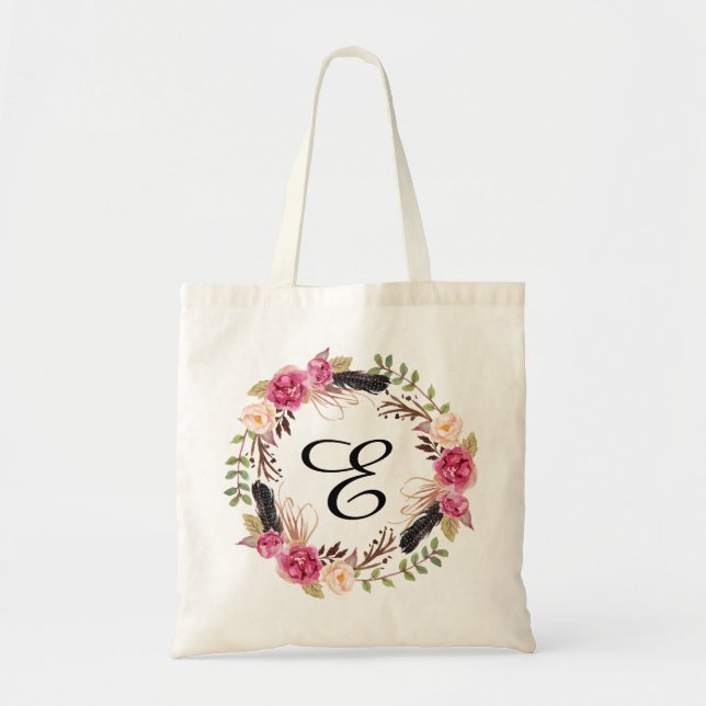 Personlig Blommigt Tote Bag Bridesmaid Bohemian Tygkasse (Framsidan)