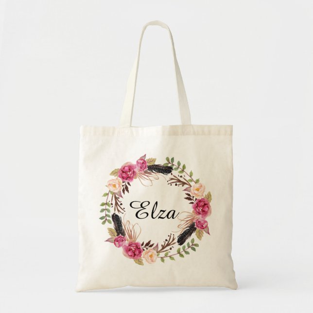 Personlig Blommigt Tote Bag Bridesmaid Välkommen Tygkasse (Framsidan)