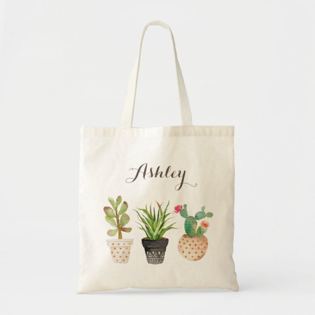 Personlig Blommigt Tote Bag Cactus Tygkasse (Framsidan)
