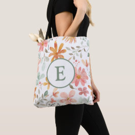 Personlig Blommigt Tote Bag med initial Tygkasse