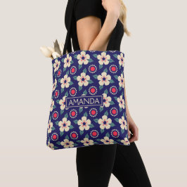 Personlig Blommigt Tote Bag med Namn Tygkasse