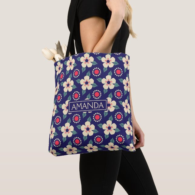 Personlig Blommigt Tote Bag med Namn Tygkasse (Närbild)