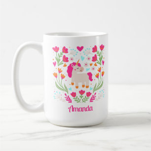 Personlig Blommigt Unicorn Kaffemugg
