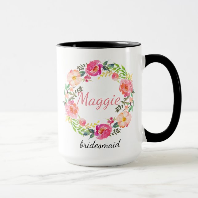 Personlig Blommigt Utandning Bridesmaid Mugg (Höger)
