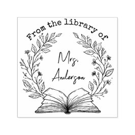 Personlig Blommigt Utandningsklassen Bibliotek Bok Självfärgande Stämpel