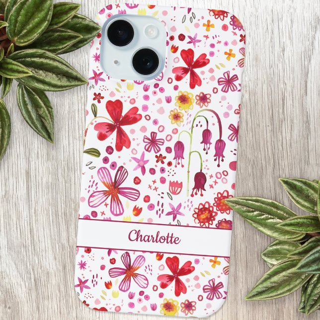 Personlig Blommigt vattenfärg (Modern watercolor floral pink and white personalized name cell phone case)