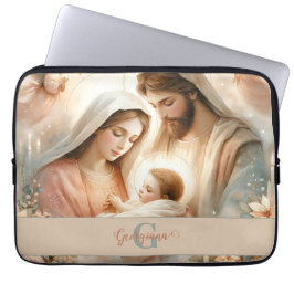 Personlig Blommigt Vattenfärg Baby Jesus Nativitet Laptop Fodral