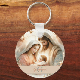Personlig Blommigt Vattenfärg Baby Jesus Nativitet Nyckelring