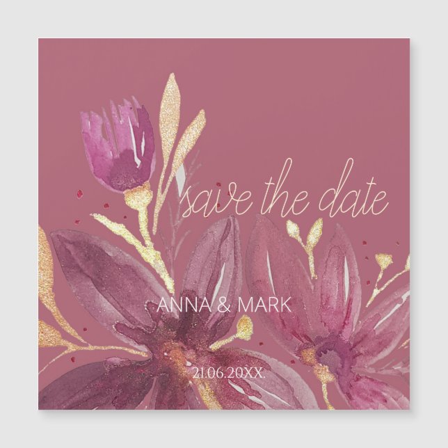 Personlig Blommigt Vattenfärg Burgundy och Guld (Framsida)