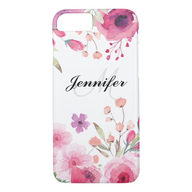 Personlig Blommigt Vattenfärg Namn Case-Mate iPhone Skal (Baksida)