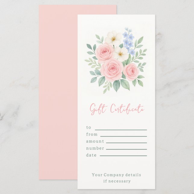 Personlig Blommigt Watercolor Gift-certifikat (Fram/baksida)