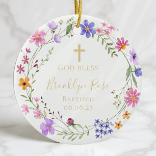 Personlig Blommigt Wildblombaptism Photo Julgransprydnad Keramik