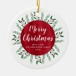 Personlig: Blommigten Red Watercolor Julgransprydnad Keramik