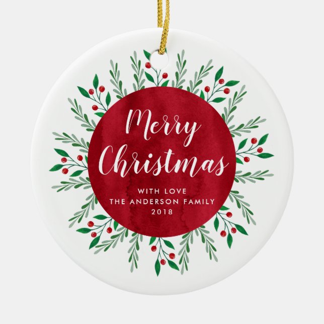 Personlig: Blommigten Red Watercolor Julgransprydnad Keramik (Framsidan)