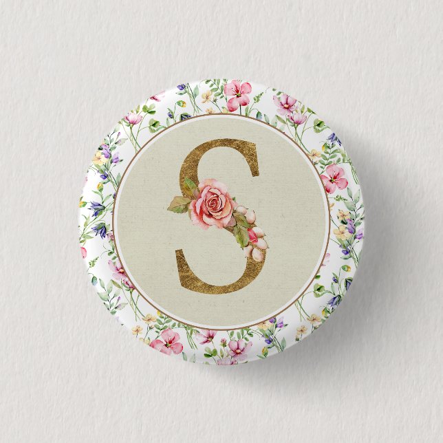 Personlig blommonogram, från A till Ö  Knapp (Framsida)