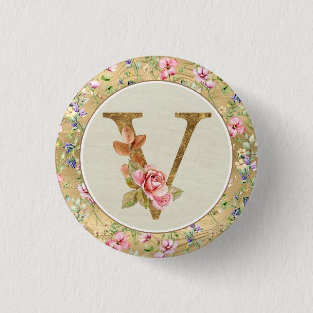 Personlig blommonogram, från A till Ö  Knapp (Framsida)