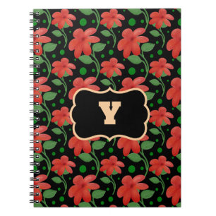 Personlig blommonogramdesign Röd blomma Anteckningsbok