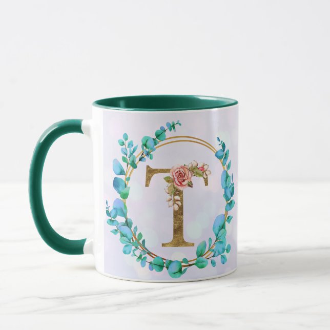 Personlig blommonogrammug, från A till Z Mugg (Vänster)