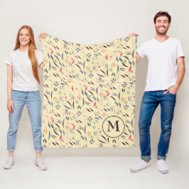 Personlig Blommönster Monogram Fleecefilt
