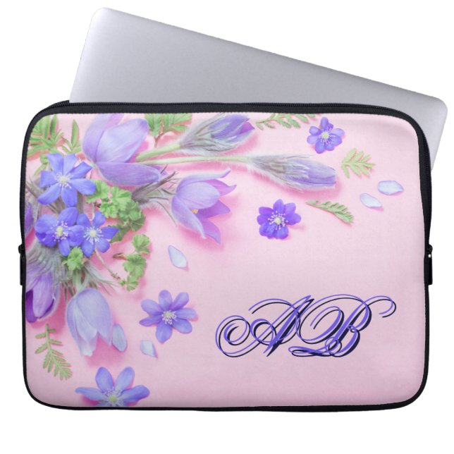 Personlig blommönstrad initial datorskydd – 13"  laptop fodral (Framsidan)