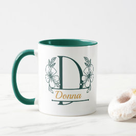 Personlig blommönstrad initialbokstav D-mugg - spe Mugg
