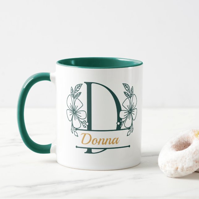 Personlig blommönstrad initialbokstav D-mugg - spe Mugg (Med munk)
