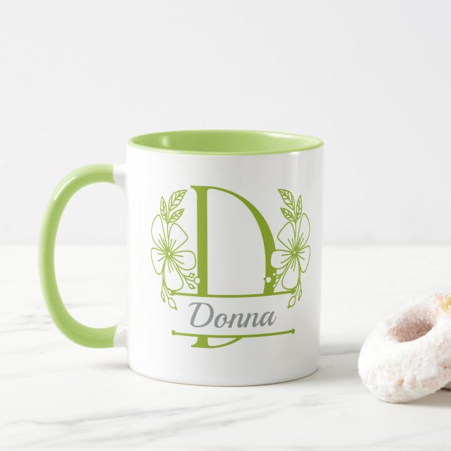 Personlig blommönstrad initialbokstav D-mugg - spe Mugg (Med munk)