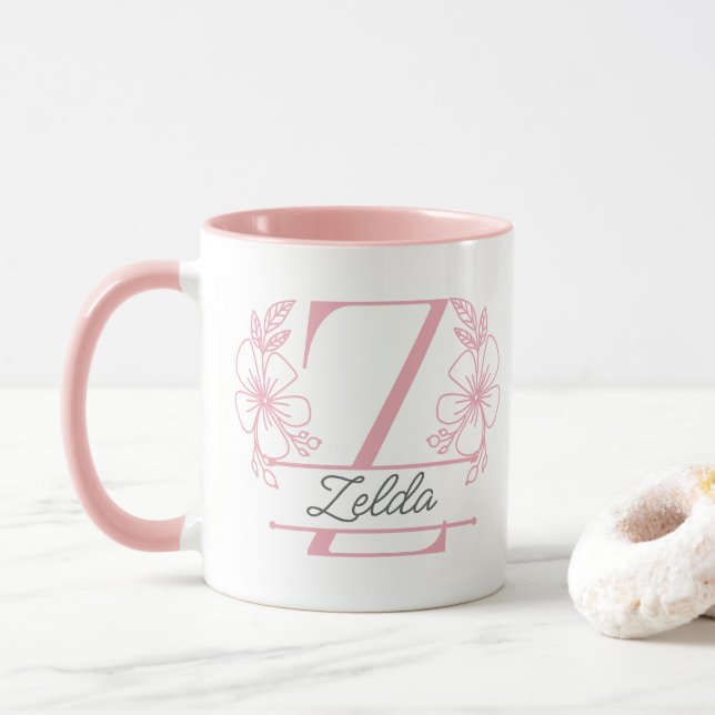 Personlig blommönstrad initialbokstav Z-mugg - spe Mugg (Med munk)