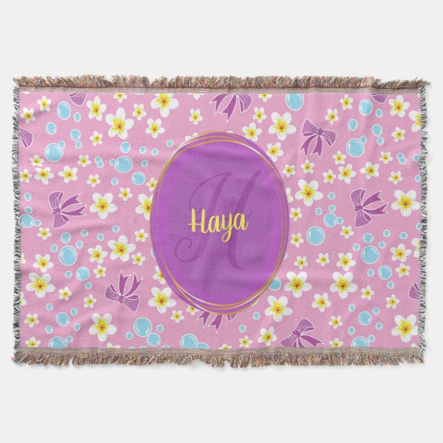 personlig blommor, flugor och bubblor mönster filt (Framsidan)