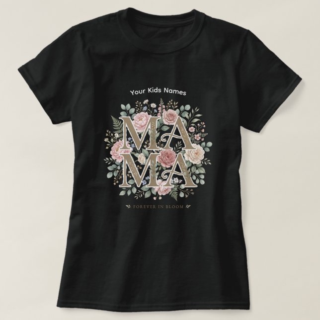 Personlig blomshirt för mamma med barnens namn t shirt (Design framsida)