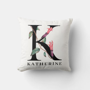 Personlig blomstavelse alfabet K monogram Kudde